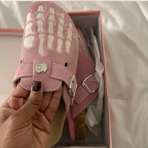 Pink Suede Skeleton Design Sandals